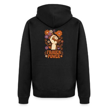 Frauen Power Retro - Unisex Premium Bio Zip Hoodie - Schwarz - Hinten - Nico (187cm)