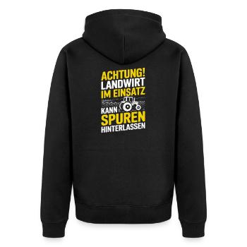  Achtung Landwirt Im Einsatz Kann Spuren - Unisex Premium Bio Zip Hoodie - Schwarz - Hinten - Nico (187cm)