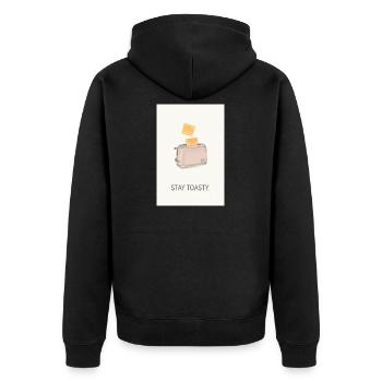 Stay Toasty – witziger  Küchen Spruch - Unisex Premium Bio Zip Hoodie - Schwarz - Hinten - Nico (187cm)