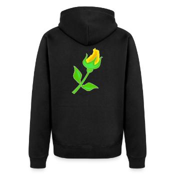 Rose in Gelb - Unisex Premium Bio Zip Hoodie - Schwarz - Hinten - Nico (187cm)