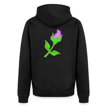 Rose in einem violettem Farbton - Unisex Premium Bio Zip Hoodie - Schwarz - Hinten - Nico (187cm)