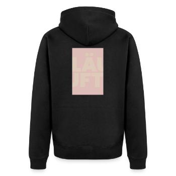 Läuft mit Pastell Typo Überlagerung - Unisex Premium Bio Zip Hoodie - Schwarz - Hinten - Nico (187cm)