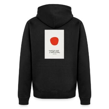 Tokyo Poster – Modernes Design Statement - Unisex Premium Bio Zip Hoodie - Schwarz - Hinten - Nico (187cm)
