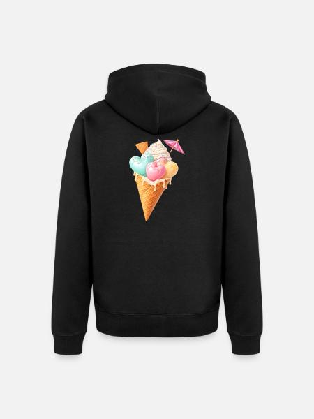 Herz Eis in Waffel Illustration  - Unisex Premium Organic Zip Hoodie - black