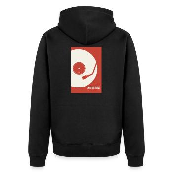 Drop The Needle Vinyl DJ Retro Musik Design - Unisex Premium Bio Zip Hoodie - Schwarz - Hinten - Nico (187cm)