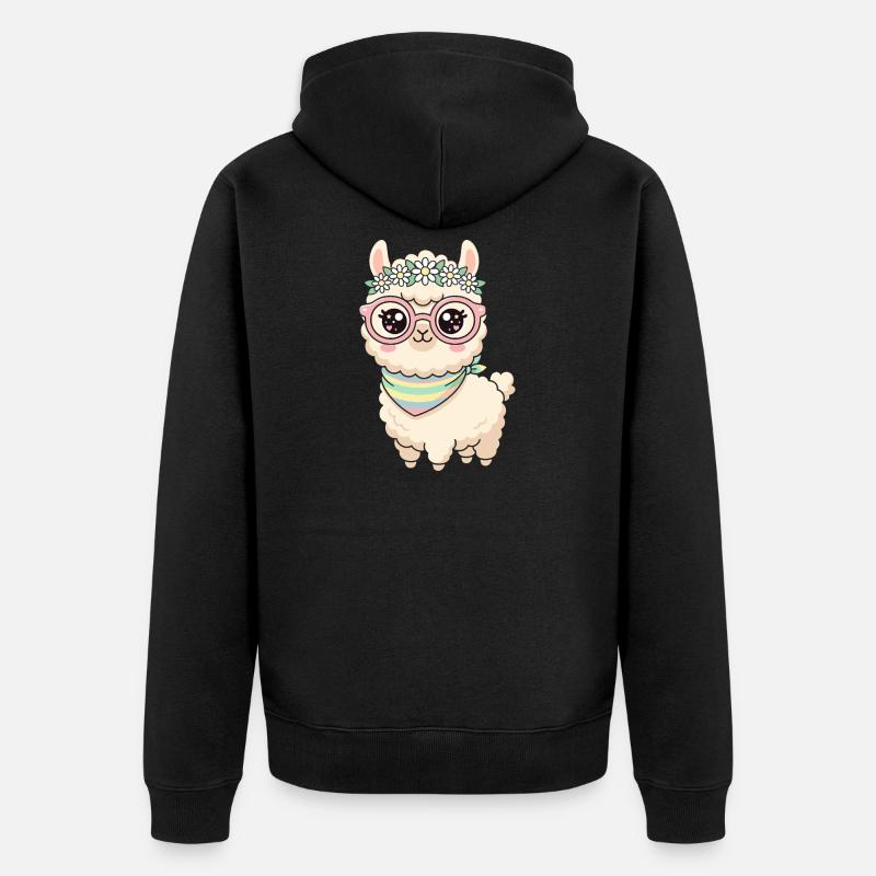 Lama pastel avec couronne florale - Veste à capuche bio Premium Unisexe - noir