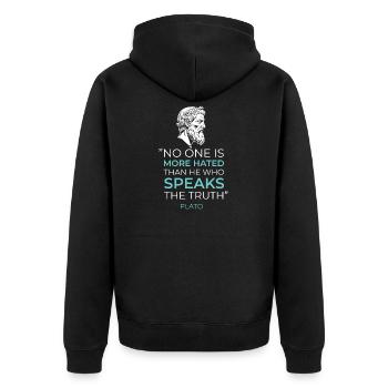 Griechische Philosophie Platon Zitat Wahrheit  - Unisex Premium Bio Zip Hoodie - Schwarz - Hinten - Nico (187cm)