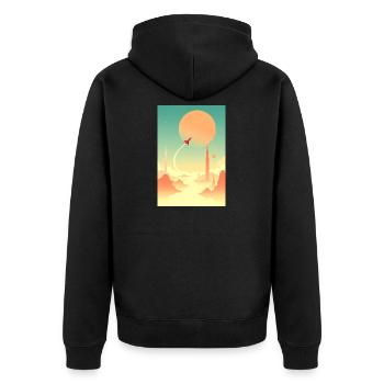 Erste Reisen jenseits ferner Horizonte - Unisex Premium Bio Zip Hoodie - Schwarz - Hinten - Nico (187cm)
