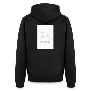 Gerichtssaal Wortspiel Minimalistisch - Unisex Premium Bio Zip Hoodie - Schwarz - Hinten - Nico (187cm)