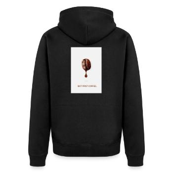 But First Coffee Minimalistisches Poster - Unisex Premium Bio Zip Hoodie - Schwarz - Hinten - Nico (187cm)