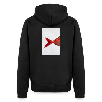 Roter Fisch Minimal Art Design - Unisex Premium Bio Zip Hoodie - Schwarz - Hinten - Nico (187cm)