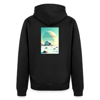Retro futuristische Weltraumlandschaften 1960er Jahre Ästhetik - Unisex Premium Bio Zip Hoodie - Schwarz - Hinten - Nico (187cm)