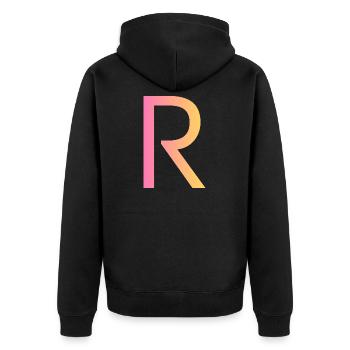 r - Unisex Premium Organic Zip Hoodie - black - Back - Nico (187cm)