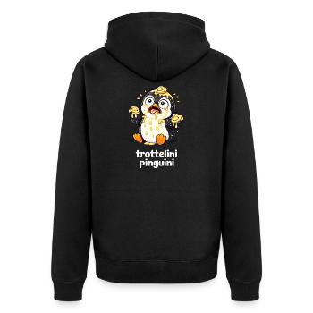 Trottelini Pinguini – Lustiger Pasta Pinguin - Unisex Premium Bio Zip Hoodie - Schwarz - Hinten - Nico (187cm)