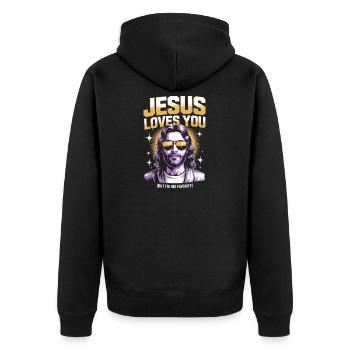 T-shirt préféré de Jesus Loves You - Veste à capuche bio Premium Unisexe - noir - Dos - Nico (187cm)