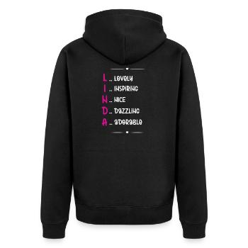 Linda Name Akrostichon - Unisex Premium Bio Zip Hoodie - Schwarz - Hinten - Nico (187cm)