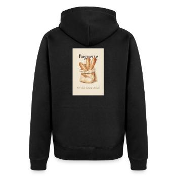 Baguette Weil Glück Knusprig Sein Darf - Unisex Premium Bio Zip Hoodie - Schwarz - Hinten - Nico (187cm)