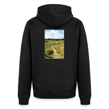 Dune Trail in Søndervig, Denmark - Unisex Premium Organic Zip Hoodie - black - Back - Nico (187cm)
