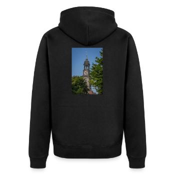 L’église Saint-Michel entre deux arbres - Veste à capuche bio Premium Unisexe - noir - Dos - Nico (187cm)