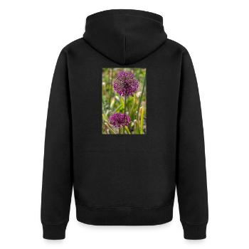 Zierlauch in Lila: Kugelförmige Blütenpracht - Unisex Premium Bio Zip Hoodie - Schwarz - Hinten - Nico (187cm)