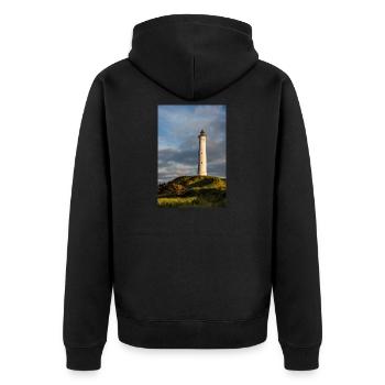 Leuchtturm Lyngvig Fyr in Dänemark - Unisex Premium Bio Zip Hoodie - Schwarz - Hinten - Nico (187cm)
