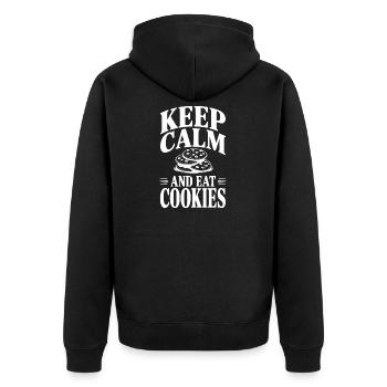 Bleib ruhig und iss Kekse - Unisex Premium Bio Zip Hoodie - Schwarz - Hinten - Nico (187cm)