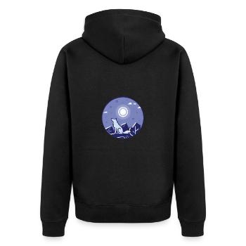 Wolf und Vollmond - Unisex Premium Bio Zip Hoodie - Schwarz - Hinten - Nico (187cm)