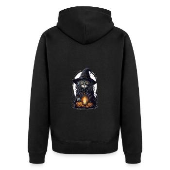 Halloween Katze - Unisex Premium Bio Zip Hoodie - Schwarz - Hinten - Nico (187cm)