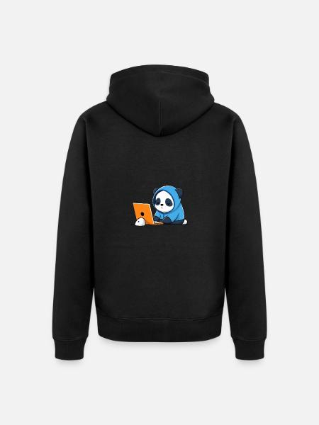 Niedlicher Hacker Panda schläft im Hoodie vorm PC - Unisex Premium Bio Zip Hoodie - Schwarz