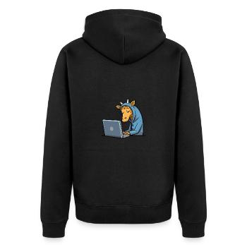 Niedliche Hacker Giraffe im Hoodie vorm PC - Unisex Premium Bio Zip Hoodie - Schwarz - Hinten - Nico (187cm)