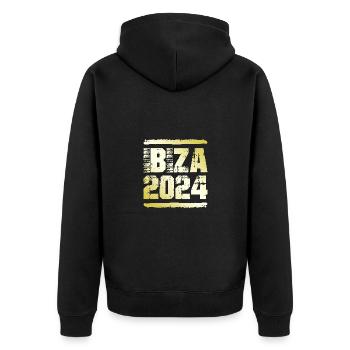 Ibiza 2024 Gold - Unisex Premium Bio Zip Hoodie - Schwarz - Hinten - Nico (187cm)