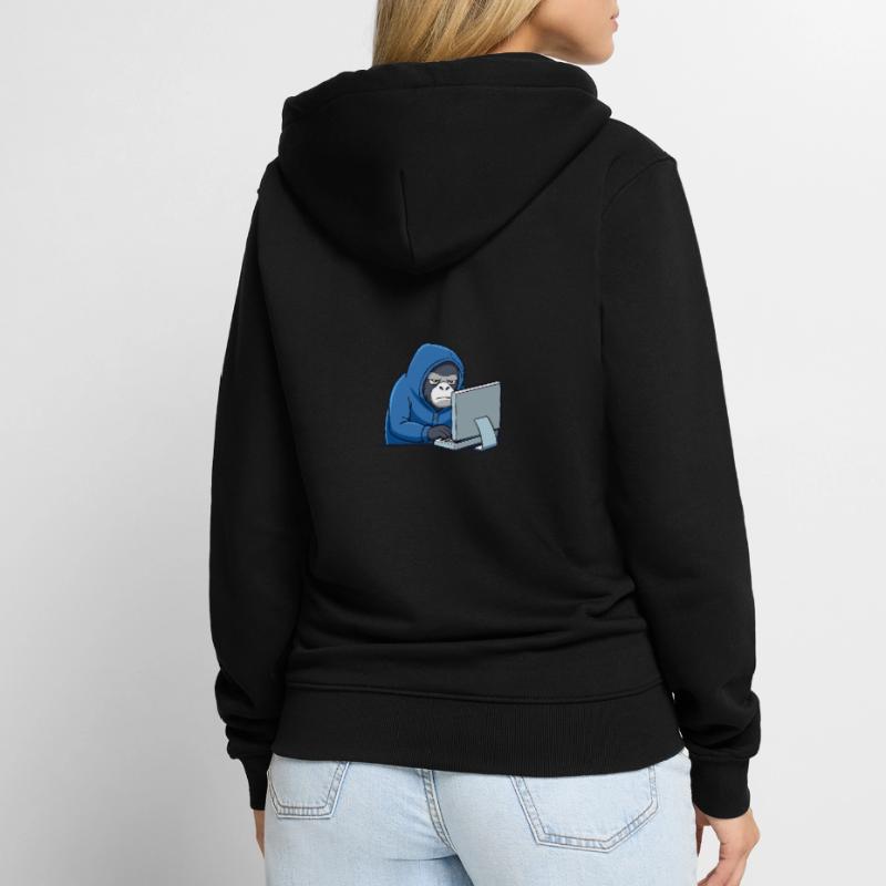 Mignon gorille hacker en sweat à capuche devant le PC Veste à capuche bio Premium Unisexe
