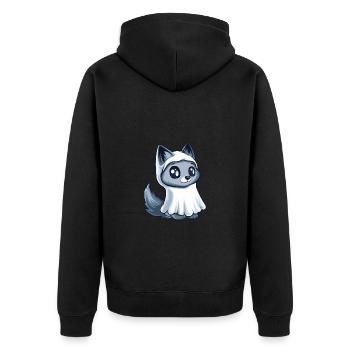 Wolf Halloween Funny Ghost - Unisex Premium Organic Zip Hoodie - black - Back - Nico (187cm)