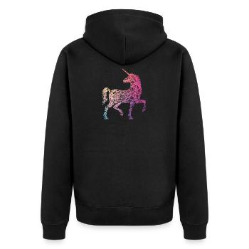 Süßes Einhorn Kritzelei Regenbogen Farben - Unisex Premium Bio Zip Hoodie - Schwarz - Hinten - Nico (187cm)
