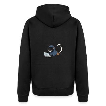 Niedliches Hacker Stinktier im Hoodie vorm PC - Unisex Premium Bio Zip Hoodie - Schwarz - Hinten - Nico (187cm)