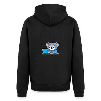 Niedlicher Hacker Koala schläft im Hoodie vorm PC - Unisex Premium Bio Zip Hoodie - Schwarz - Hinten - Nico (187cm)