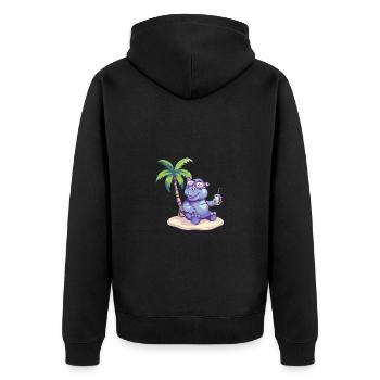 Nilpferd Sommer Strand Comic - Unisex Premium Bio Zip Hoodie - Schwarz - Hinten - Nico (187cm)