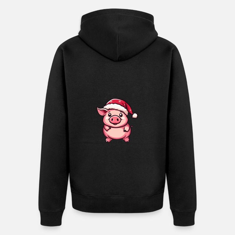 Cochon Noël Mignon - Veste à capuche bio Premium Unisexe - noir