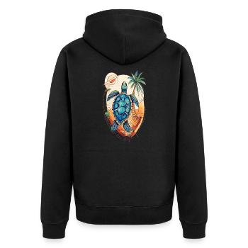 GeoTropic Reverie Eine Oase der Ruhe - Unisex Premium Bio Zip Hoodie - Schwarz - Hinten - Nico (187cm)
