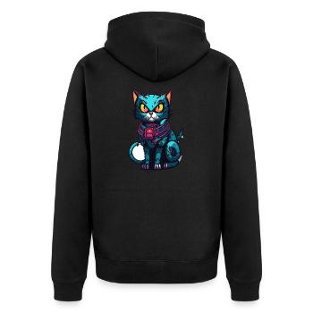 Cyberpunk Astrokatze - Unisex Premium Bio Zip Hoodie - Schwarz - Hinten - Nico (187cm)