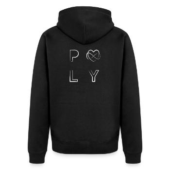 polyamory mit Herz in weiß - Unisex Premium Bio Zip Hoodie - Schwarz - Hinten - Nico (187cm)