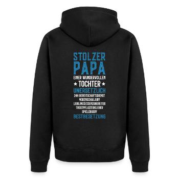 STOLZER PAPA TOCHTER VATERTAG - Unisex Premium Bio Zip Hoodie - Schwarz - Hinten - Nico (187cm)