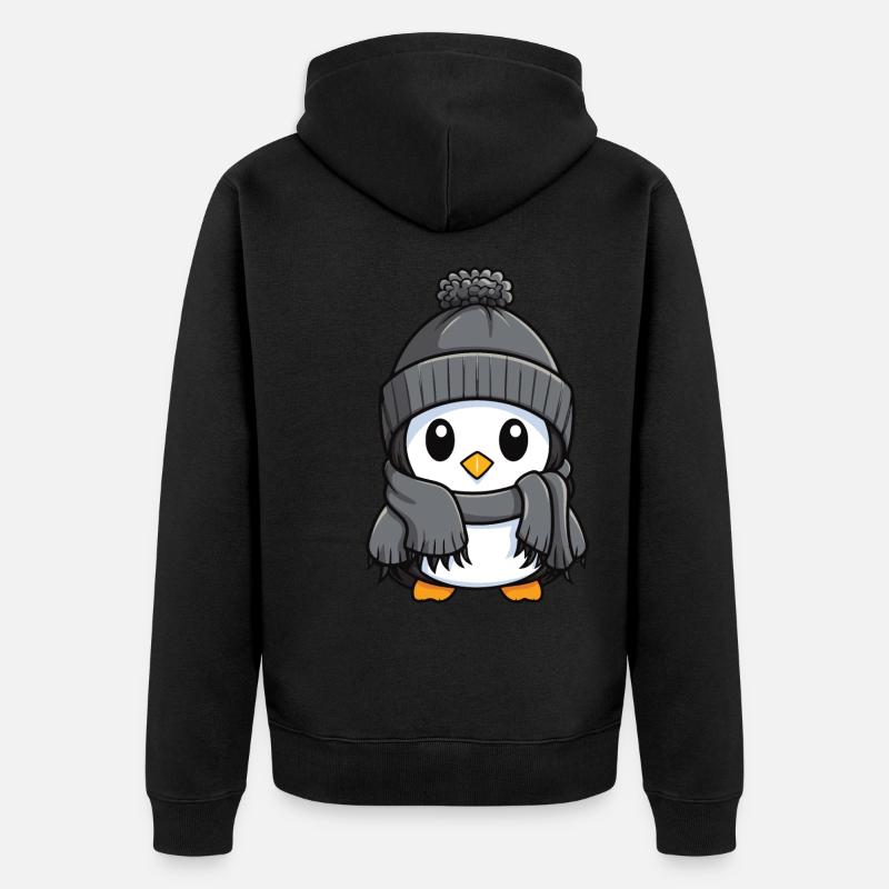 Pinguin Winter Comic - Unisex Premium Bio Zip Hoodie - Schwarz