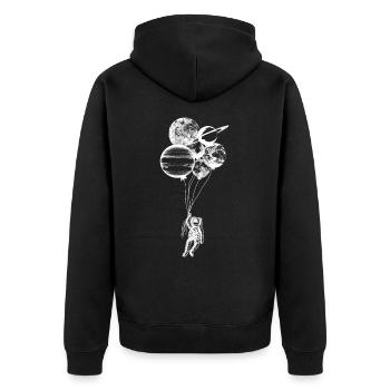 Astronaut mit Planetenballons - Space Design - Unisex Premium Bio Zip Hoodie - Schwarz - Hinten - Nico (187cm)
