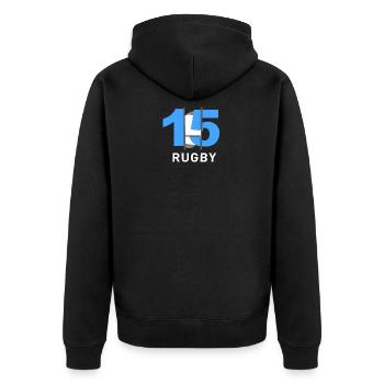 RUGBY 15 bleu et blanc - Veste à capuche bio Premium Unisexe - noir - Dos - Nico (187cm)