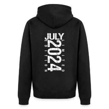 Juli 2024 Juli Geburtstagsgeschenk Juli 2024 - Unisex Premium Bio Zip Hoodie - Schwarz - Hinten - Nico (187cm)