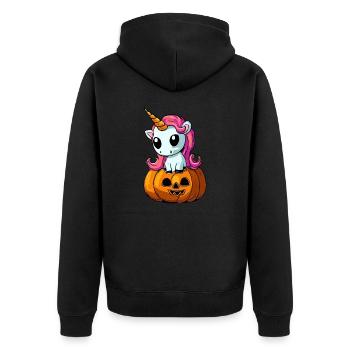 Cute Halloween unicorn with pumpkin - Unisex Premium Organic Zip Hoodie - black - Back - Nico (187cm)