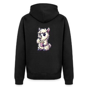 Lama mit Popcorn, Kino Karneval - Unisex Premium Bio Zip Hoodie - Schwarz - Hinten - Nico (187cm)