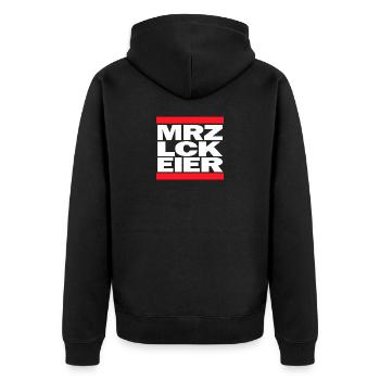 MRZ LCK EIER - Unisex Premium Bio Zip Hoodie - Schwarz - Hinten - Nico (187cm)