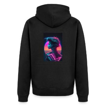 Eine Cyberpunk und Synthwave Femme Fatale - Unisex Premium Bio Zip Hoodie - Schwarz - Hinten - Nico (187cm)